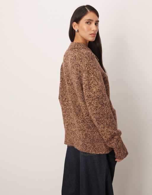 ARRANGE heather knit merino rich boyfriend cardigan in light chocolate, 4 of 4