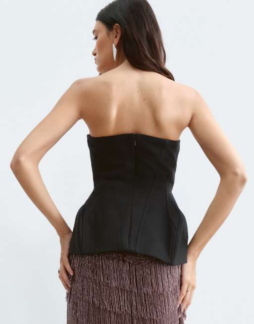 ARRANGE heavy bonded satin sculpted bandeau top in black, 4 of 5