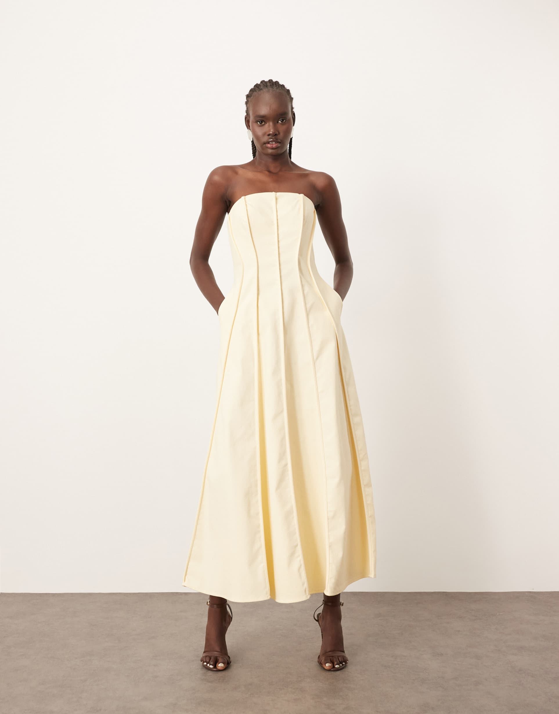arrange heavy cotton seam detail bandeau maxi dress in buttermilk