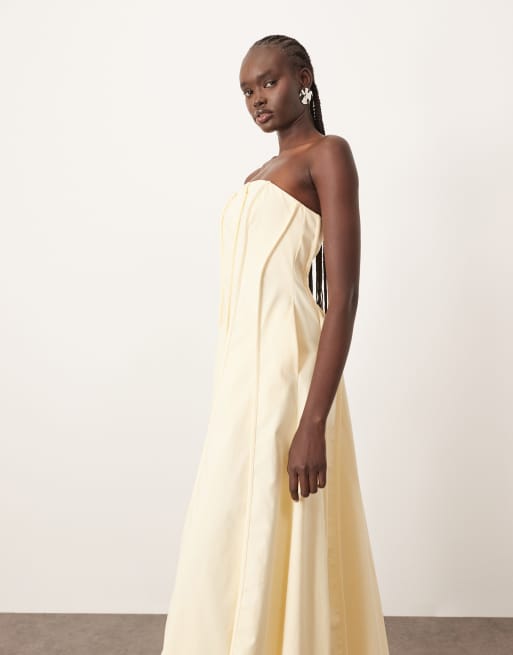 ARRANGE heavy cotton seam detail bandeau maxi dress in buttermilk