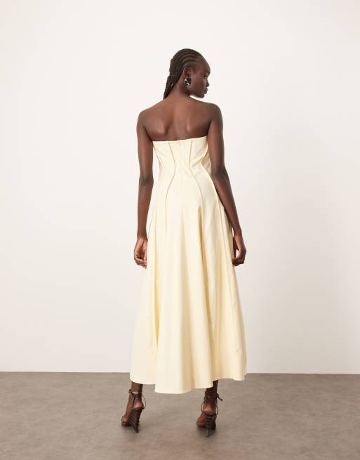 ARRANGE heavy cotton seam detail bandeau maxi dress in buttermilk