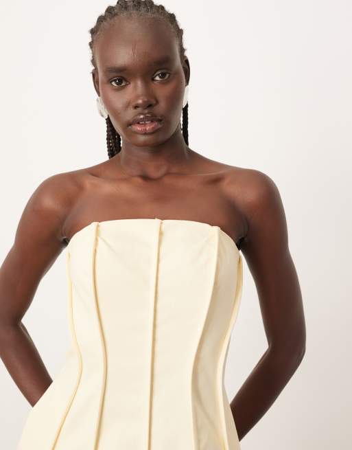 ARRANGE heavy cotton seam detail bandeau maxi dress in buttermilk