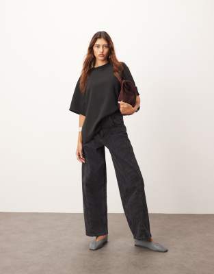 Arrange Heavy Crepe T-shirt With Ribbed Neck Trim In Black