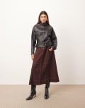 [ARRANGE] ARRANGE heavy twill full midi skirt with contrast stitch in burgundy-Red 14 BURGUNDY