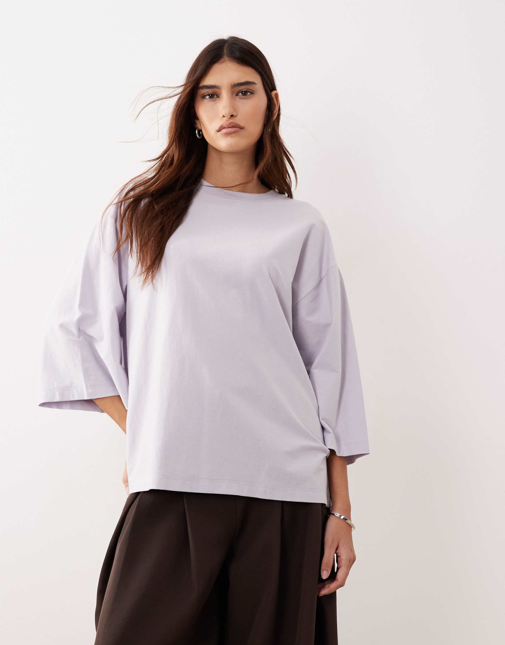 arrange heavy weight boxy 3/4 sleeve t-shirt in soft lilac
