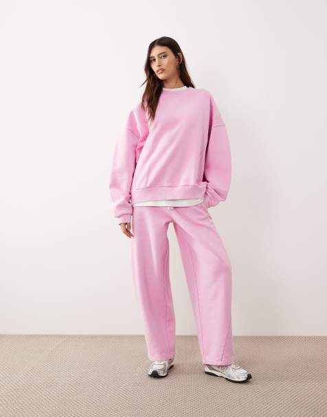 ARRANGE heavy weight oversized seam detail sweatshirt and barrel jogger co ord in pink acid wash - view 1