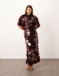 [ARRANGE] ARRANGE high neck disc sequin fringe hem maxi dress in merlot-Red 10 Merlot