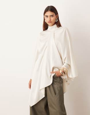 Arrange High Neck Drape Cape Top In White