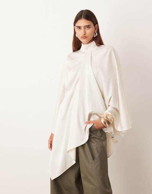 ARRANGE high neck drape cape top in oyster