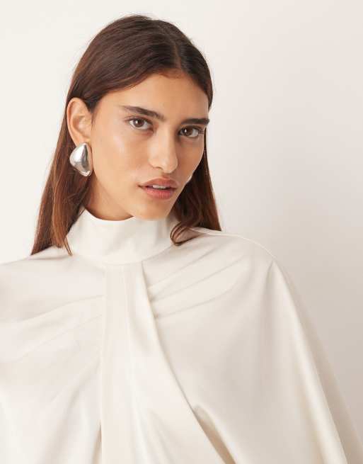 ARRANGE high neck drape cape top in oyster