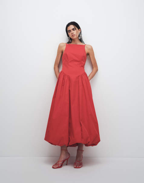 ARRANGE high neck drop waist maxi dress with bubble hem in red