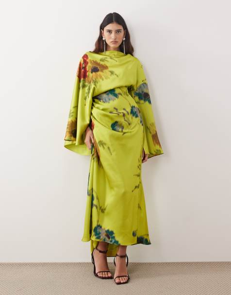 ARRANGE high neck satin long sleeve maxi dress in blurred floral - view 1