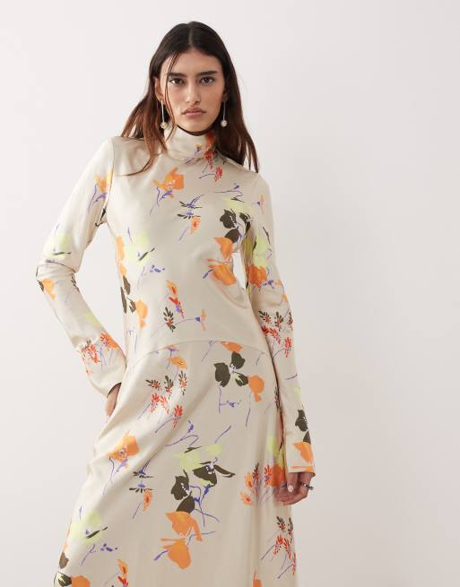 ARRANGE high neck satin panelled maxi dress in floral print, 2 of 4