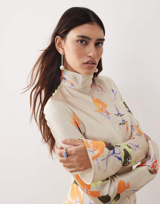 ARRANGE high neck satin panelled maxi dress in floral print, 3 of 4