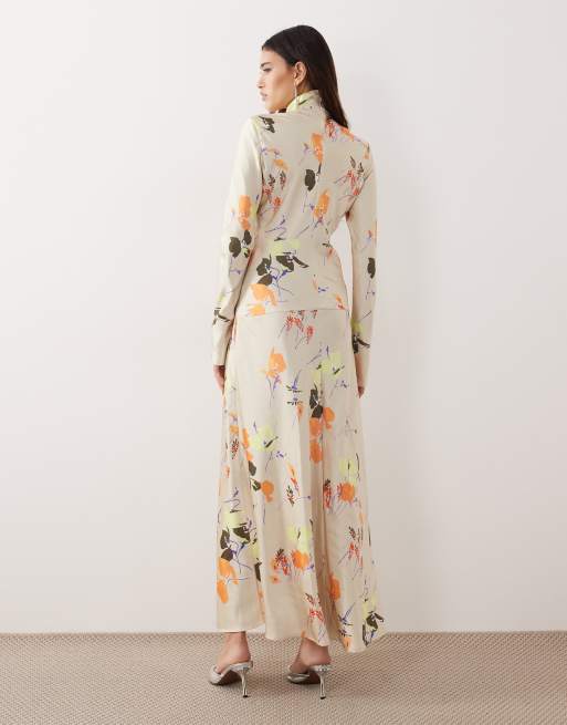 ARRANGE high neck satin panelled maxi dress in floral print, 4 of 4