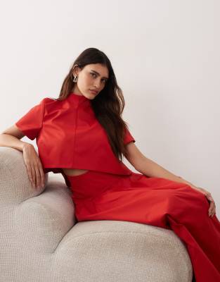 ARRANGE high neck top with drop hem in red - part of a set