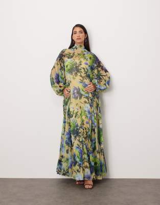 ARRANGE ARRANGE high neck trapeze maxi dress in in bold floral print-Multi