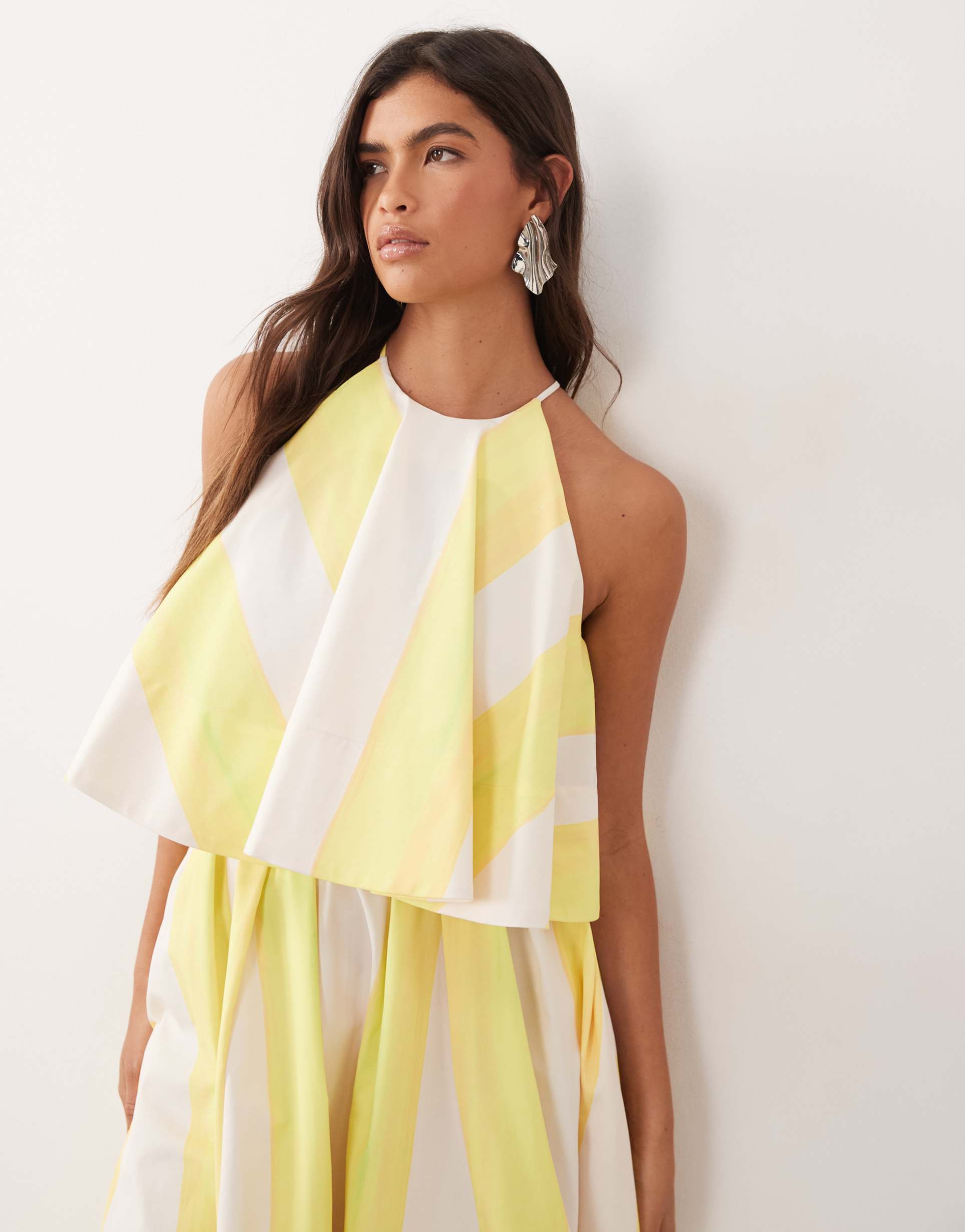 arrange high square neck top in bold striped print - part of a set