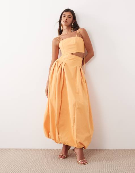 ARRANGE high waisted bubble midi skirt in orange - part of a set - view 1