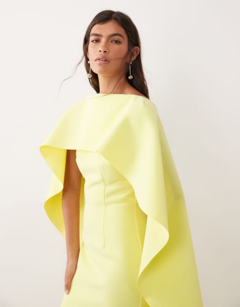 ARRANGE – Hochgeschlossenes Maxikleid in Gelb mit Cape-Overlay und Rüschen - view 1