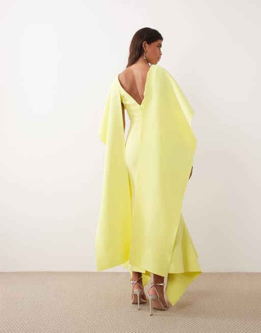 ARRANGE – Hochgeschlossenes Maxikleid in Gelb mit Cape-Overlay und Rüschen, 3 von 4