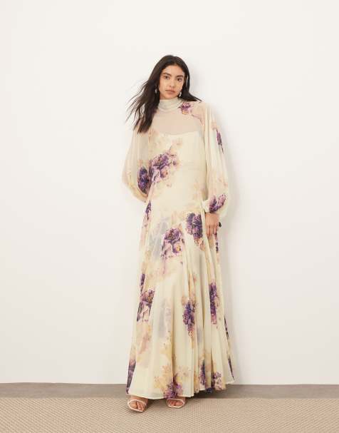 ARRANGE – Hochgeschlossenes Trapez-Maxikleid mit Blumenmuster in gemalter Optik - view 1