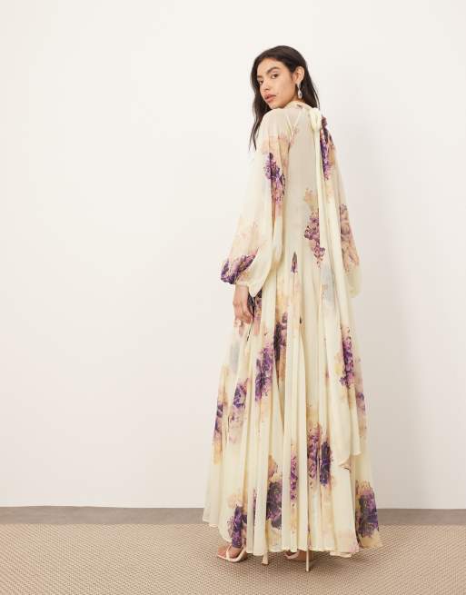 ARRANGE - Hoogsluitende maxi jurk met A-lijn in schilderachtige bloemenprint, 4 van 4