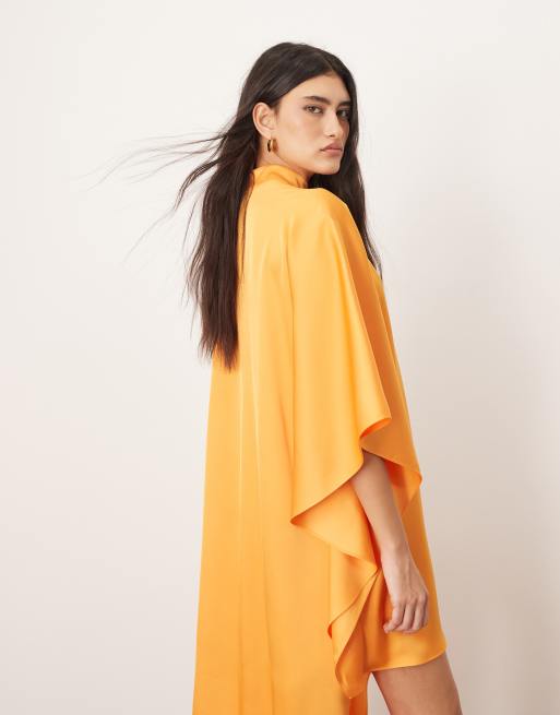 ARRANGE - Hoogsluitende mini-jurk met capemouwen en asymmetrische zoom in abrikoos, 3 van 4