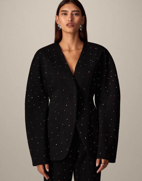 ARRANGE hot fix tailored ovoid sleeve blazer co-ord in black
