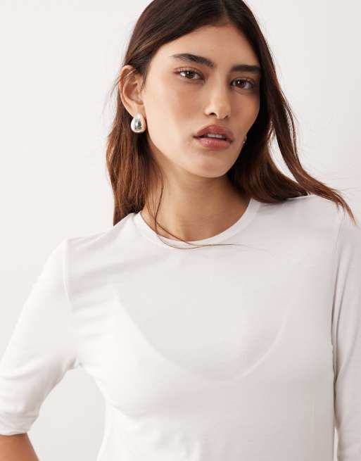 ARRANGE - Hvid T-shirt med halve ærmer i slim fit, 3 af 4