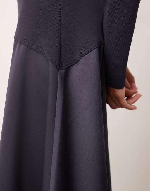 ARRANGE hybrid knit maxi dress with asymmetric skirt in navy