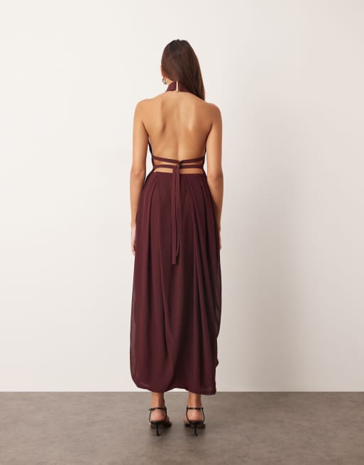 ARRANGE – Hybrid-Midikleid in Burgunderrot mit Neckholder und Rückenausschnitt, 2 von 4
