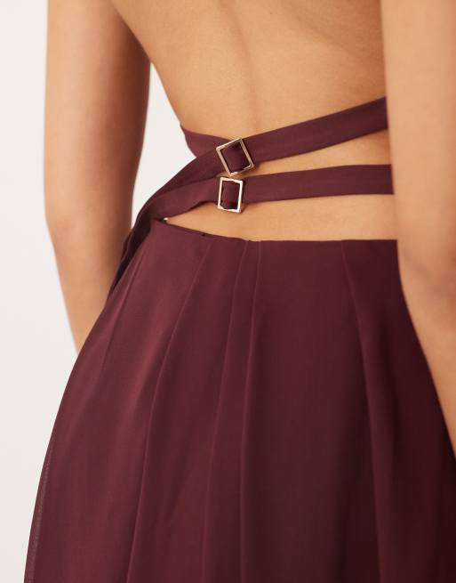 ARRANGE – Hybrid-Midikleid in Burgunderrot mit Neckholder und Rückenausschnitt, 3 von 4