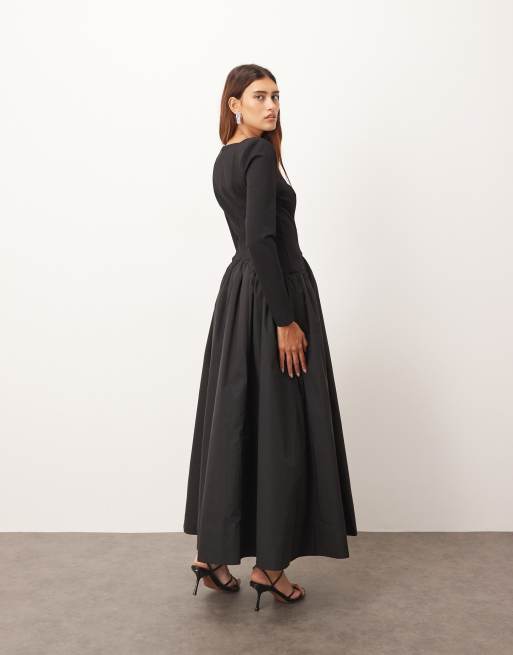ARRANGE hybrid square neck maxi dress with full skirt in black