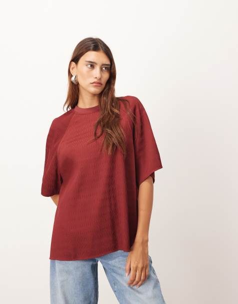 ARRANGE hybrid textured raglan tee in merlot - view 1