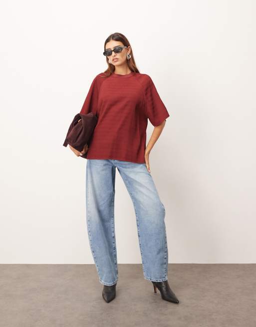 ARRANGE hybrid textured raglan tee in merlot, 2 of 4