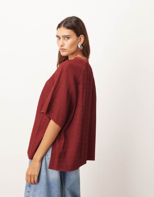 ARRANGE hybrid textured raglan tee in merlot, 4 of 4