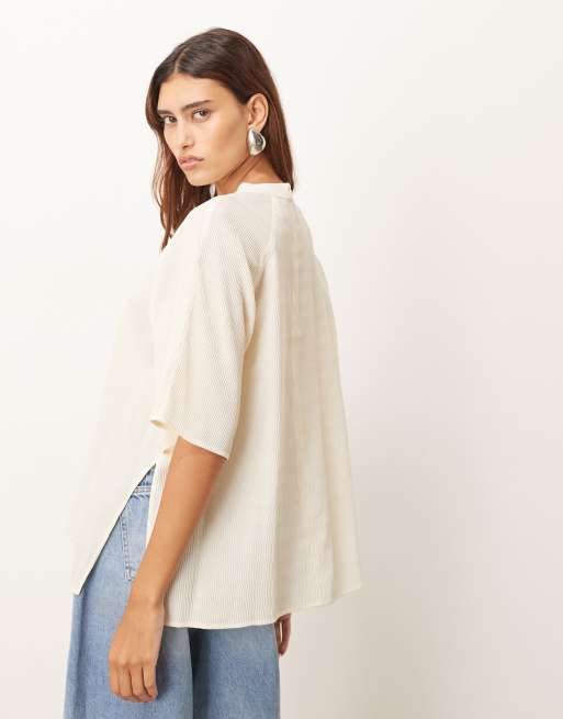 ARRANGE - Hybride T-shirt met raglanmouwen en textuur in ivoorwit, 4 van 4