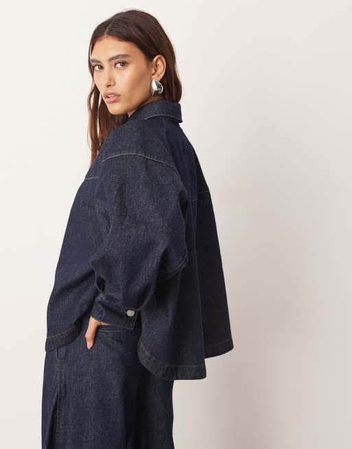 ARRANGE - Indigoblå denimskjorte med struktur og firkantet pasform - Del af sæt, 4 af 4