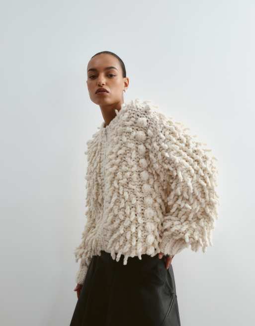 ARRANGE Jacke aus schwerem Grobstrick mit Schlingenstruktur in Cremeweiß, 2 von 5
