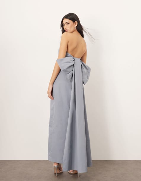 ARRANGE – Jasnoniebieska sukienka maxi z dekoltem bandeau i dużą kokardką - view 1