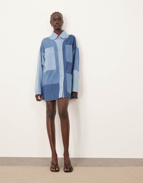 ARRANGE oversized denim shacket in colourblock blue