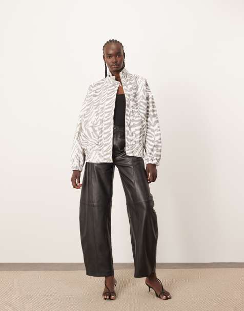 ARRANGE denim bomber jacket with seam detail in tiger print