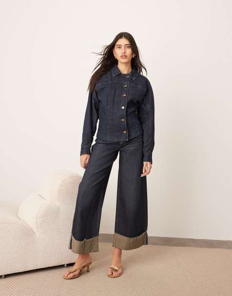 ARRANGE denim sculpted jacket with button detail in indigo