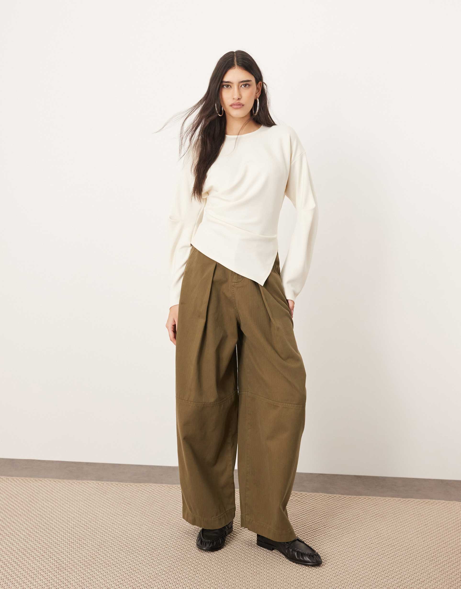 arrange jersey asymmetric detail long sleeve top in ivory