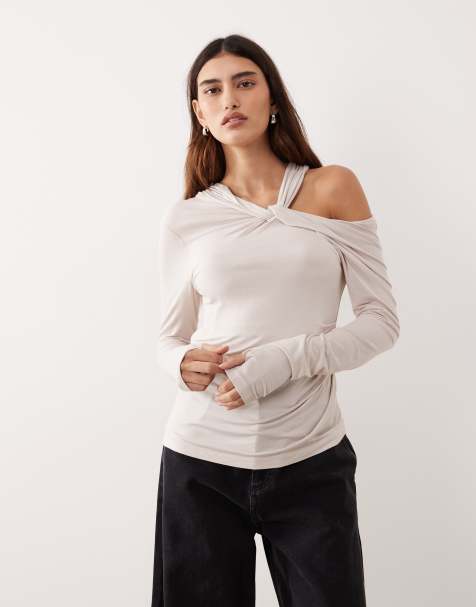 ARRANGE - Jersey top met gedraaide hals en lange mouwen in wit - view 1