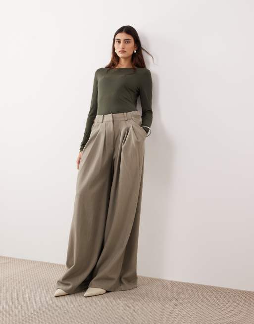 ARRANGE - Jersey top met lange mouwen en naaddetail in kaki, 2 van 4
