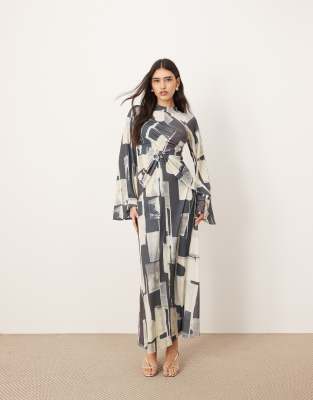 ARRANGE ARRANGE jersey twist front maxi dress in abstract geo print-Multi