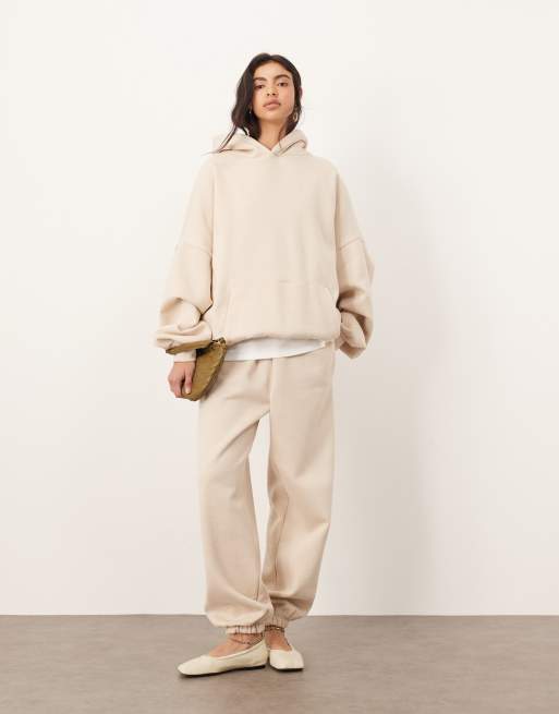 ARRANGE - Joggers premium oversize in tessuto pesante color avena con fondo elasticizzato