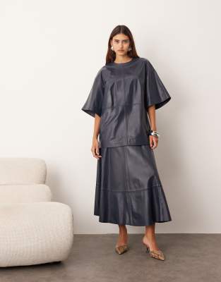 ARRANGE - Jupe d'ensemble en cuir effet corolle - Marine-Bleu marine